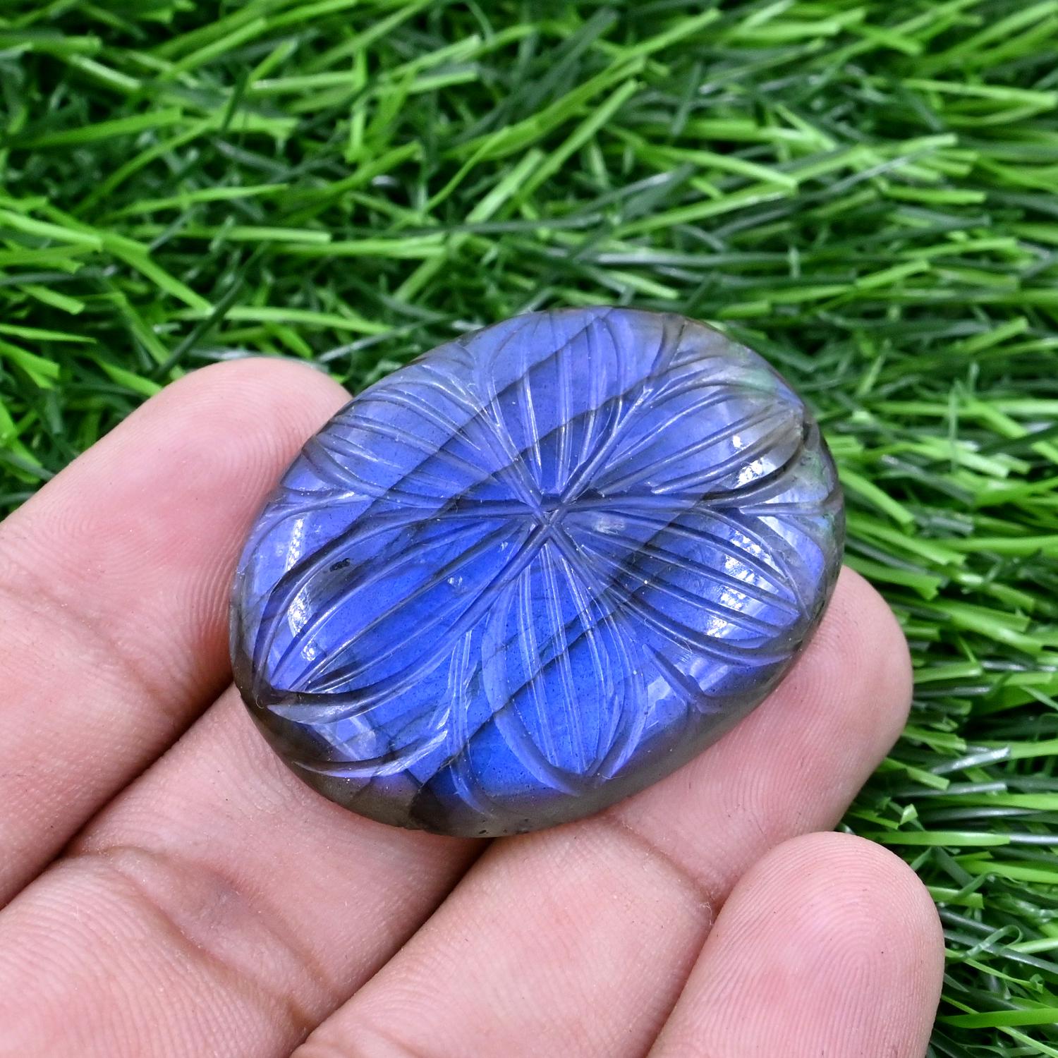 Labradorite Oval Carving Stone 29x38 MM | Handcrafted Gemstone Decor | Healing Crystal for Home & Jewelry | Loose Stones For Crafters 1 Pc - Image 2