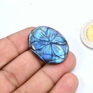 Labradorite Oval Shape Carving Stone 22x30 MM | Natural Healing Crystal Loose Stone | Blue Flash Handcrafted Stone For Making Jewelry 1 Pc