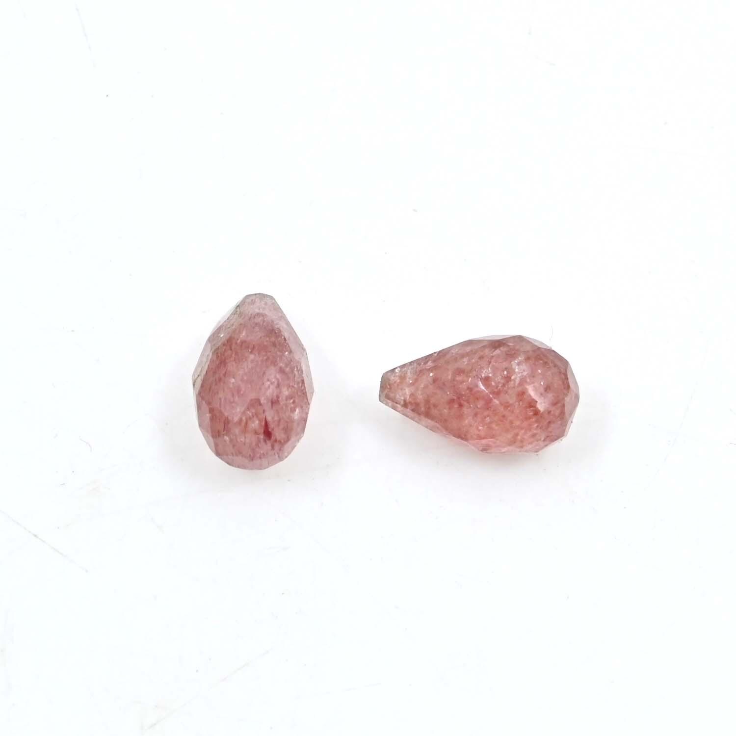 Natural Strawberry Quartz Faceted Drops 7x12 MM - Stunning Gemstone Beads for Crafting - Natural Gemstone For Crafters And Designer 4 Pc - Image 2