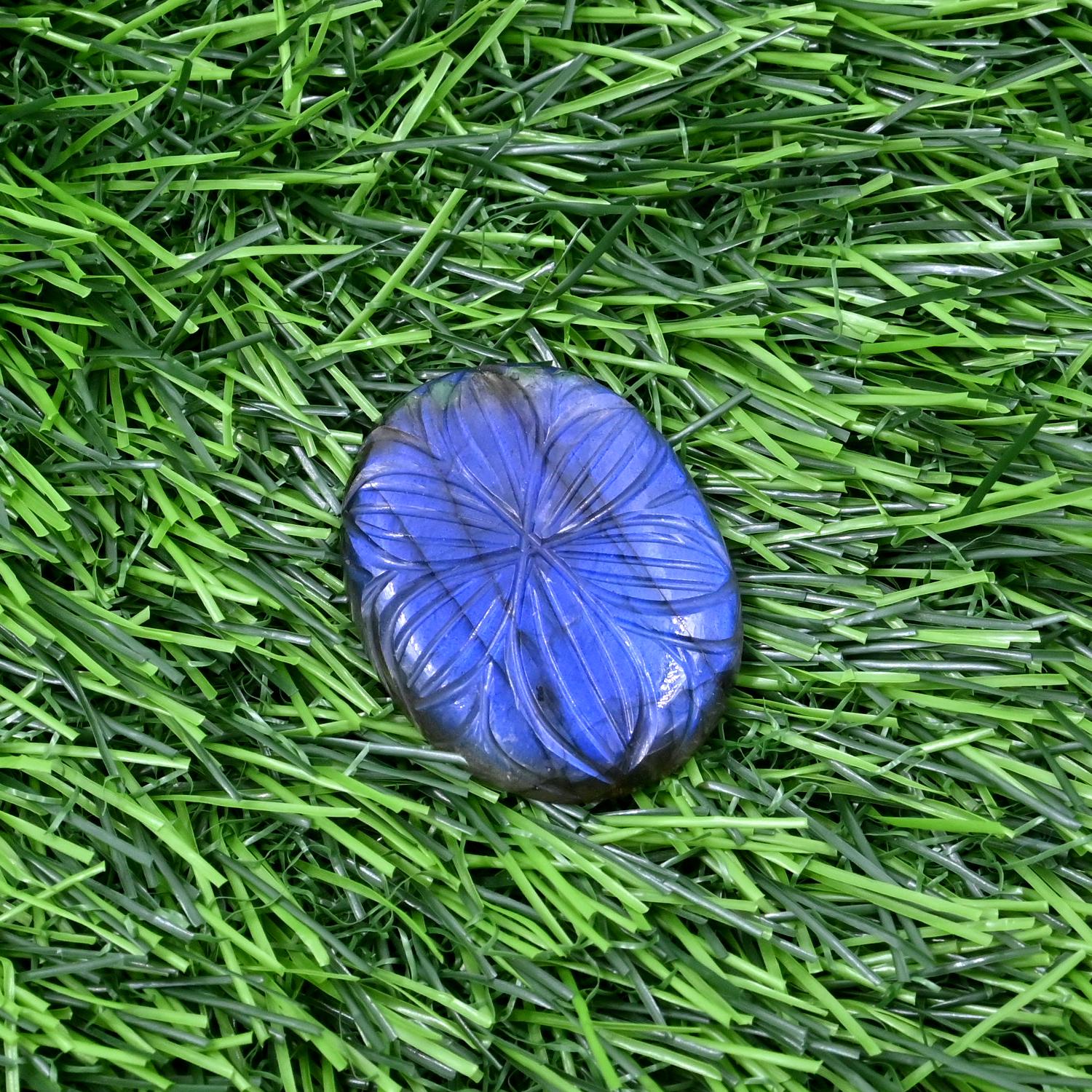 Labradorite Oval Carving Stone 29x38 MM | Handcrafted Gemstone Decor | Healing Crystal for Home & Jewelry | Loose Stones For Crafters 1 Pc