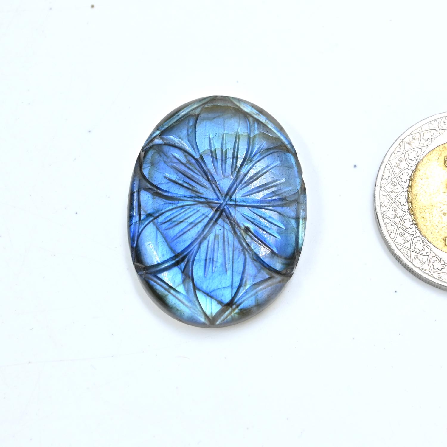 Labradorite Oval Shape Carving Stone 22x30 MM | Natural Healing Crystal Loose Stone | Blue Flash Handcrafted Stone For Making Jewelry 1 Pc - Image 2