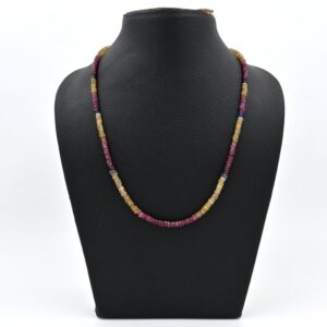 Yellow Sapphire Faceted Necklace, Multi Sapphire Faceted Round Beads Necklace, Crystal Gemstone Jewelry, Natural Pink Ruby Beaded Necklaces