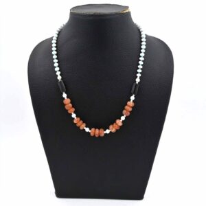 Elegant White Opal Beads Necklace with Turquoise Round Bead, Sunstone Carved Pumpkin Beads Necklace, Opal Beaded Necklace, Weeding Gifts