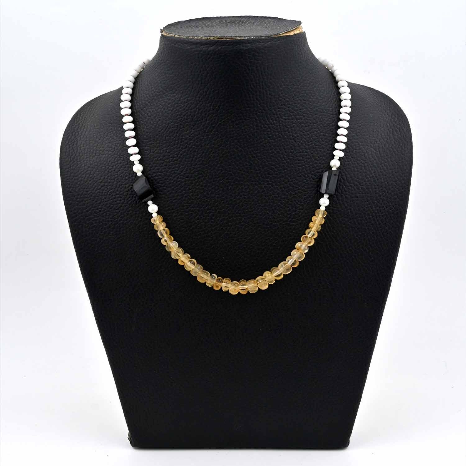 Citrine Carved Beads Necklace, White Opal Gemstone Jewelry Mixed Gemstone Necklace Fancy Shape, Vibrant Stone Necklace Unique Jewelry Gift