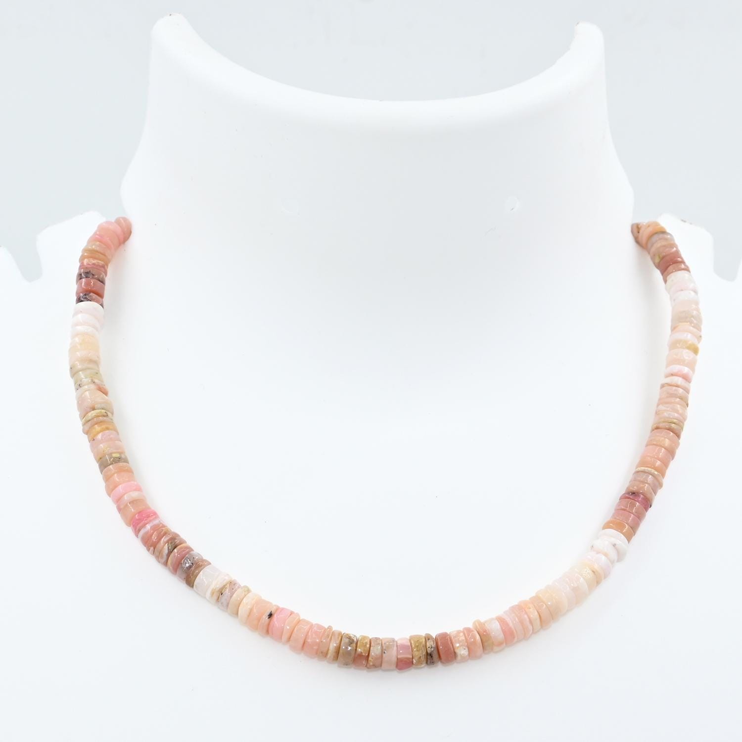 Pink Opal Heishi Beads Necklace, Natural Opal Smooth Gemstone Necklace, Boho Crystal Jewelry, Statement Healing Necklace, Gift for Her