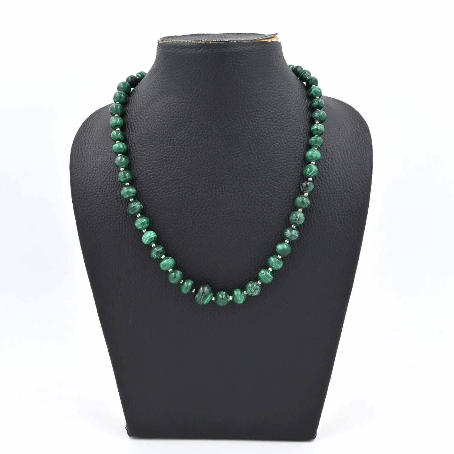Malachite Ball Beads Necklace, Handmade Smooth Beads Necklaces, Healing Energy Yoga Chakra For Jewelry, Crystal Beaded Necklace for Lovers