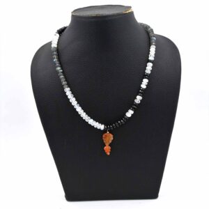 Black Spinel Faceted Beads Necklace, Labradorite Round Gemstone Necklace with Carnelian Pendant, Rainbow Moonstone Faceted Rondelle Necklace