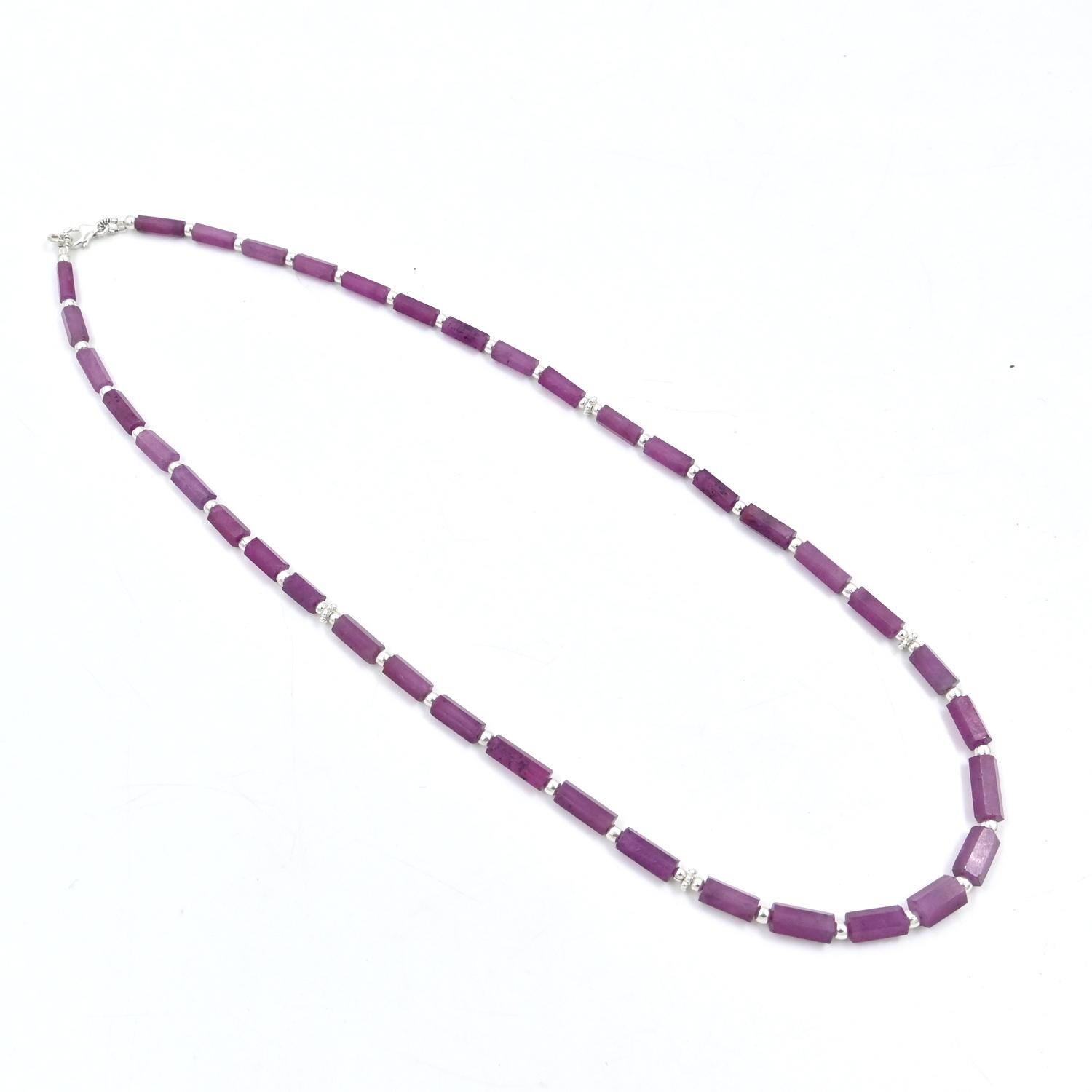 Pink Sapphire Faceted Beads Necklace, Natural Sapphire Tube Light Shape Beads, Elegant Sapphire Faceted Necklace, Sapphire Beaded Necklace - Image 2