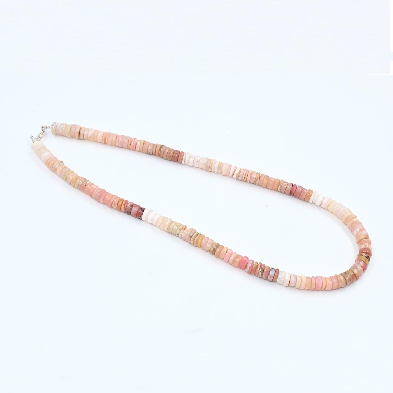 Pink Opal Heishi Beads Necklace, Natural Opal Smooth Gemstone Necklace, Boho Crystal Jewelry, Statement Healing Necklace, Gift for Her - Image 2