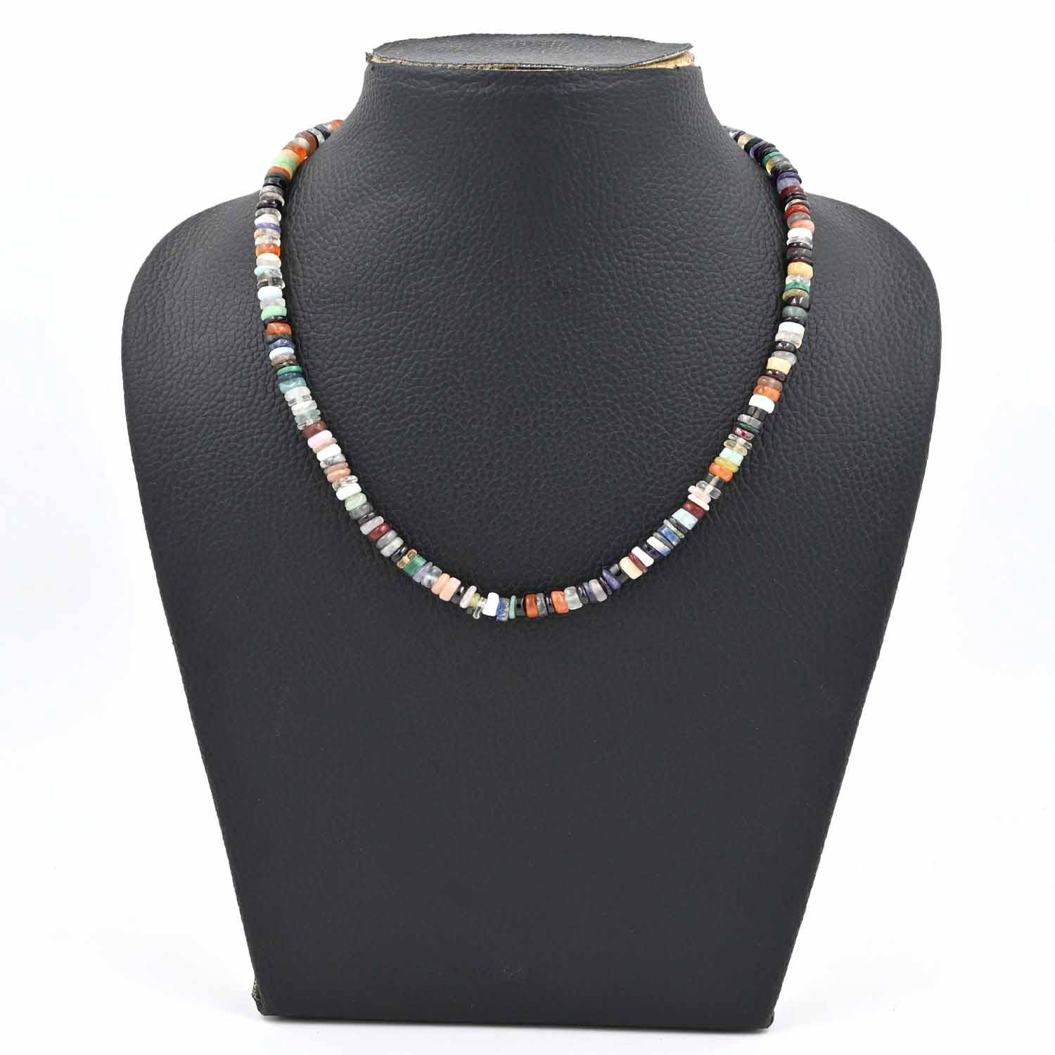 Multi Gemstone Heishi Beads Necklace | Rondelle Smooth Beads | Disco Smooth Heishi Beads Jewelry | Natural Gemstone Beaded Necklace