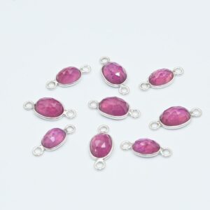 Pink Sapphire Rose Cut Connectors 6x7x3.5 MM, Natural Oval Pink Sapphire in Sterling Silver, 10pcs Birthstone Healing Sapphire Slice Jewelry Making Supplies