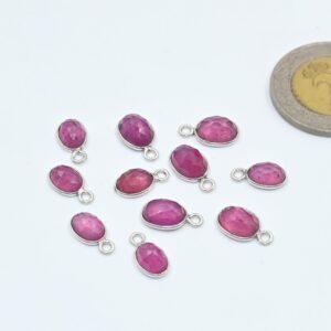 Pink Sapphire Rose Cut Bezel Connectors, 7x9x3.5 MM Birthstone Healing Sapphire Slice Jewelry Making, 10pcs Natural Oval Pink Sapphire in 925 Sterling Silver