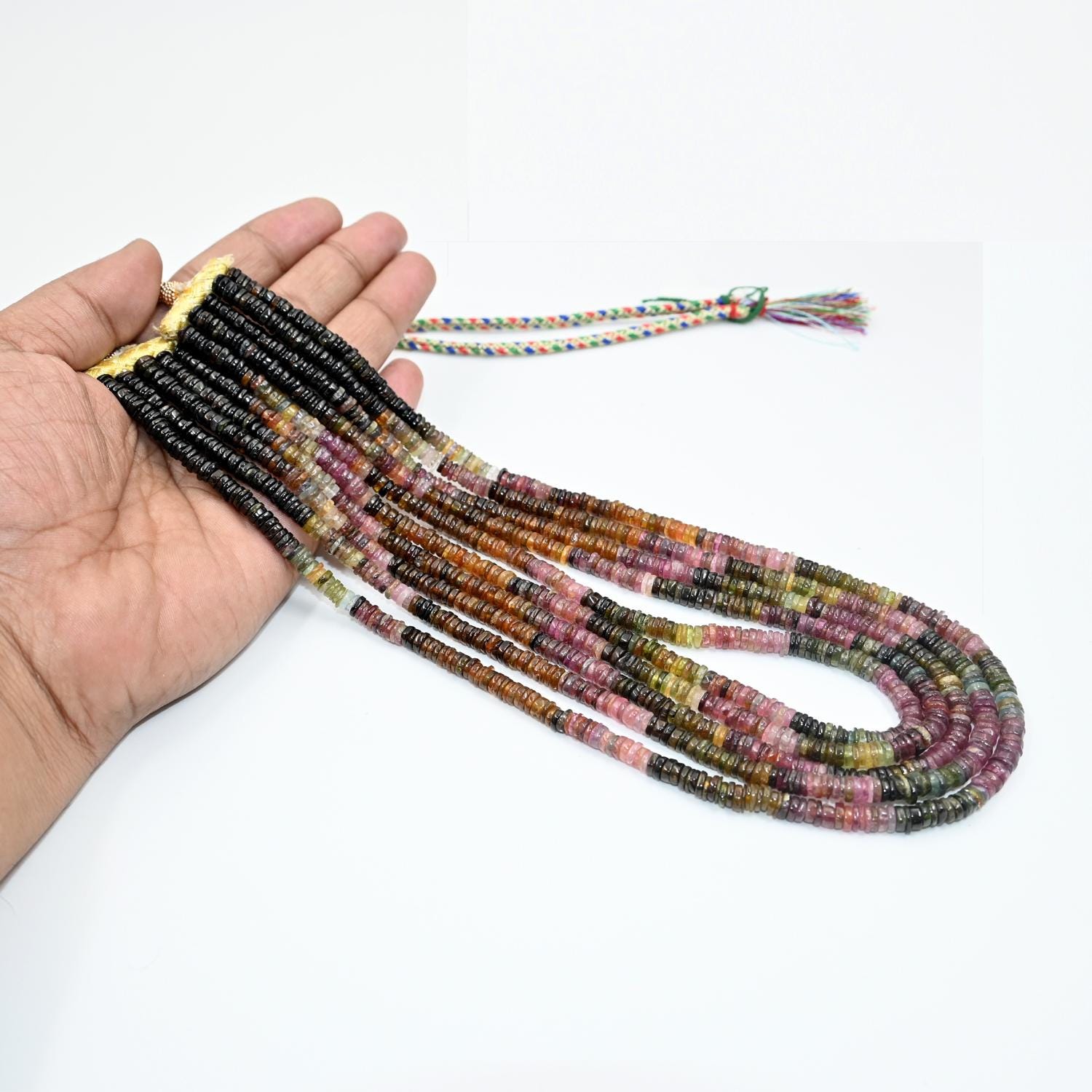 Layered Multi-Tourmaline Heishi Beads Necklace | 5-5.5 MM Natural Tourmaline Bridal Jewelry | Elegant Handmade Necklace for Women