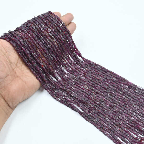 Hand-Cut Garnet Rectangle Beads – Deep Red Stones on 13” Strand