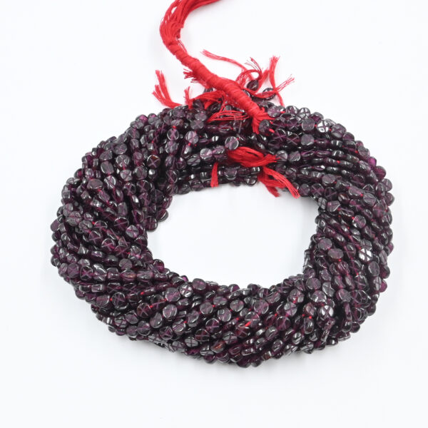 Garnet Coin Shape Cross Engraved Beads – 5x5mm, 13" Strand