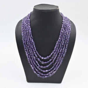 Amethyst Madiya Beads Necklace – 6 Line, Adjustable 18–23” Leng
