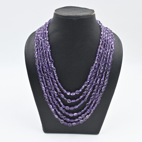 Amethyst Madiya Beads Necklace – 6 Line, Adjustable 18–23” Leng