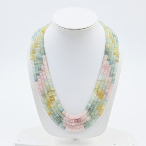 Natural Aquamarine Beads Necklace – 5 Layers of Tyre Cut Gemstones