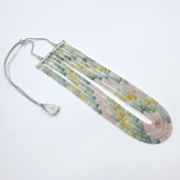 Aquamarine Tyre Beads Layered Necklace – 5-Line, 18–21 Inch Adjustable