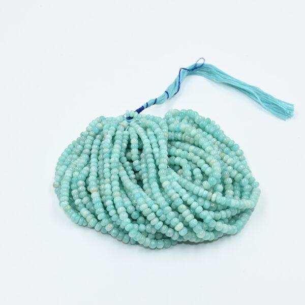 Natural amazonite rounded bate beads (4-5mm) on a 16-inch strand. Smooth
