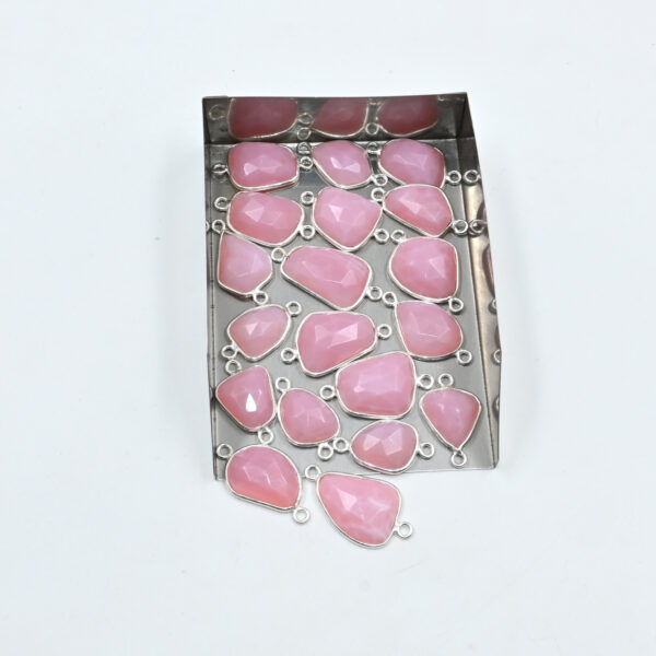 Natural Pink Opal Rose Cut Silver Connector 10x12–10x14mm | 10 Pc Faceted Slice in 925 Sterling Silver