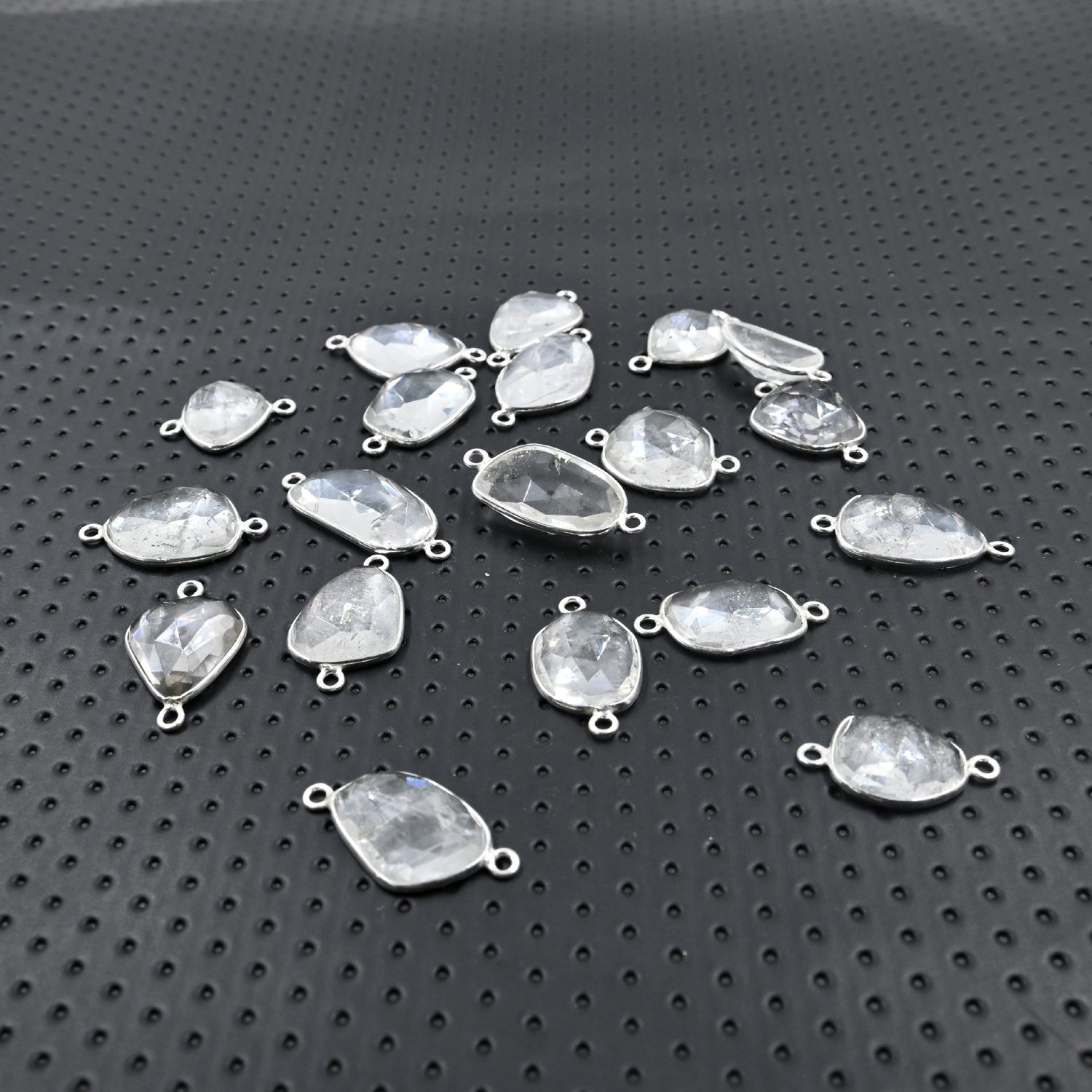 Natural Crystal Rose Cut Connector in Silver