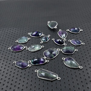 10 Pc Rose Cut Fluorite Silver Connectors