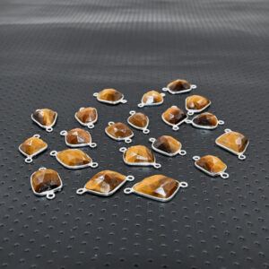 Tiger Eye Rose Cut Connectors in 925 Silver – 10 Pc