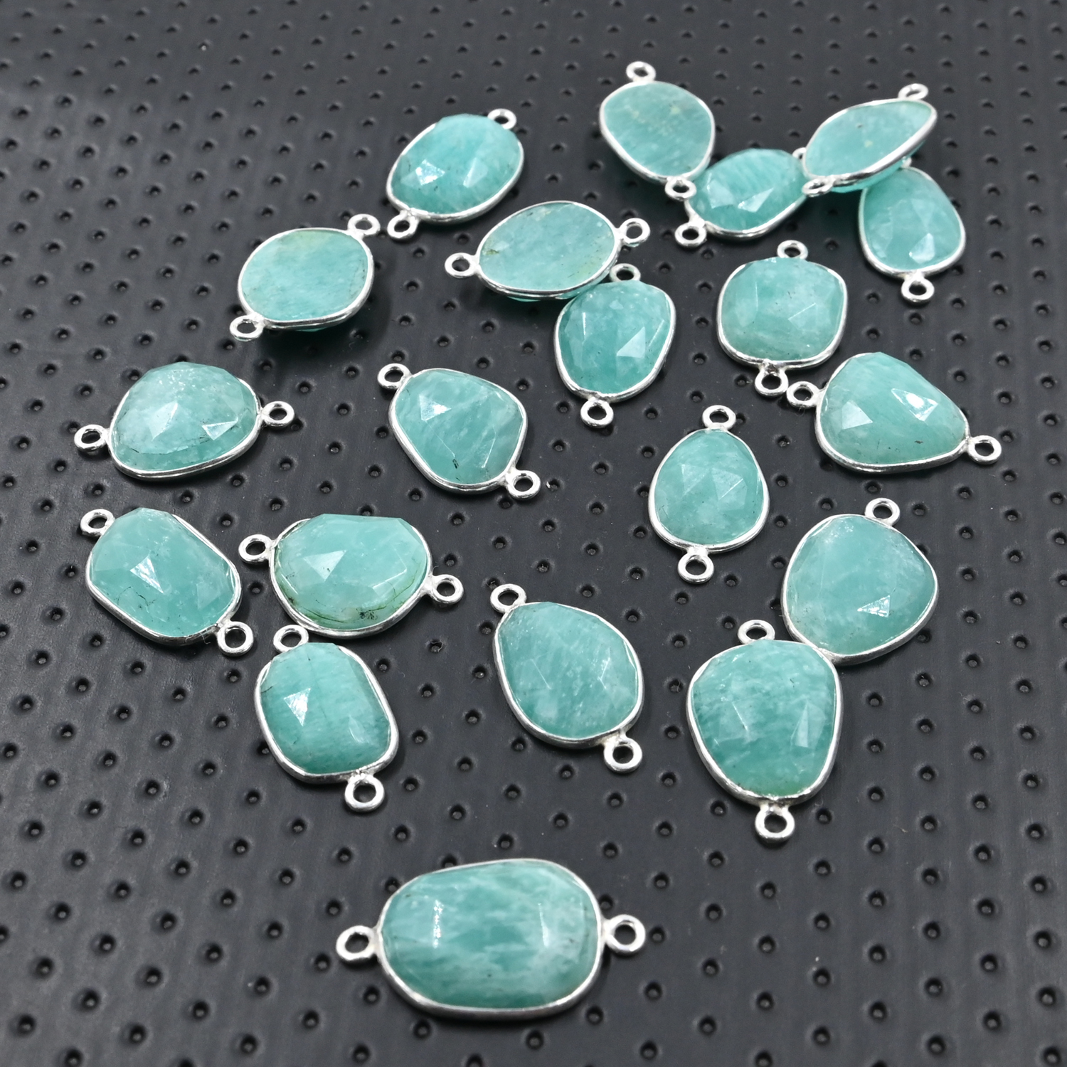Amazonite Rose Cut Connectors – 925 Silver, 10 Pc