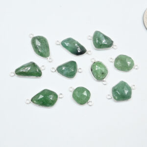 Light Green Aventurine Rose Cut Connectors in Silver