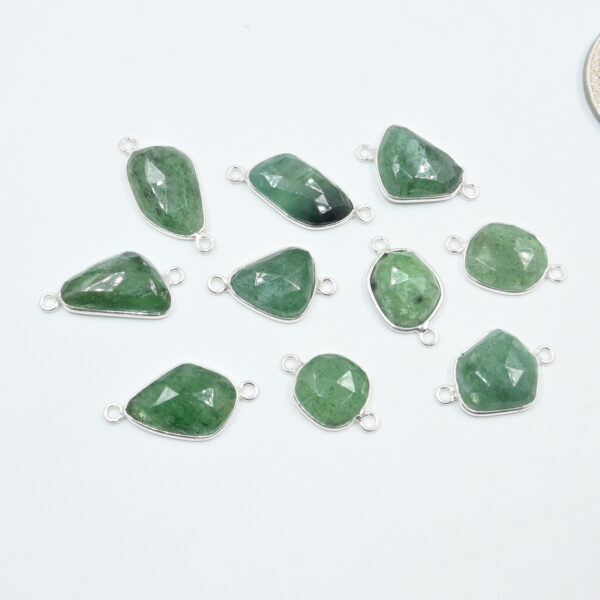 Light Green Aventurine Rose Cut Connectors in Silver