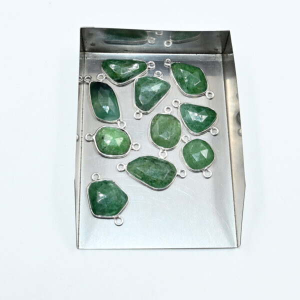 Light Green Aventurine Rose Cut Connectors in Silver
