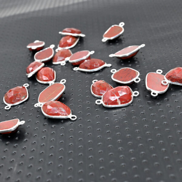 Natural Red Jasper Rose Cut Gemstone Connectors in 925 Sterling Silver