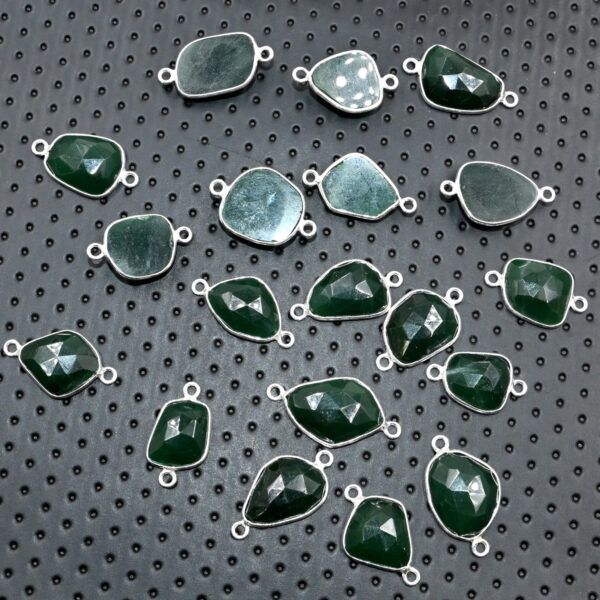 Green Aventurine Rose Cut Connector in 925 Silver