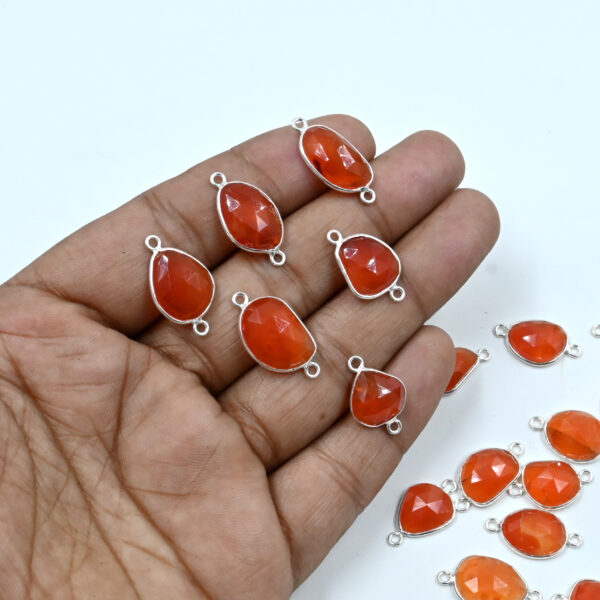 Natural Carnelian Rose Cut Connector 925 Silver