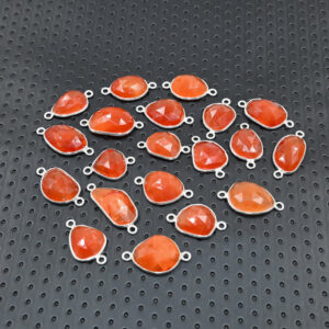 Natural Carnelian Rose Cut Connector 925 Silver