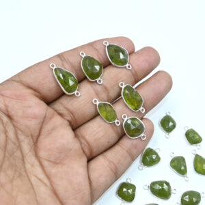 Vesuvianite Rose Cut Silver Connectors 10x13–11x16mm 10 Pc