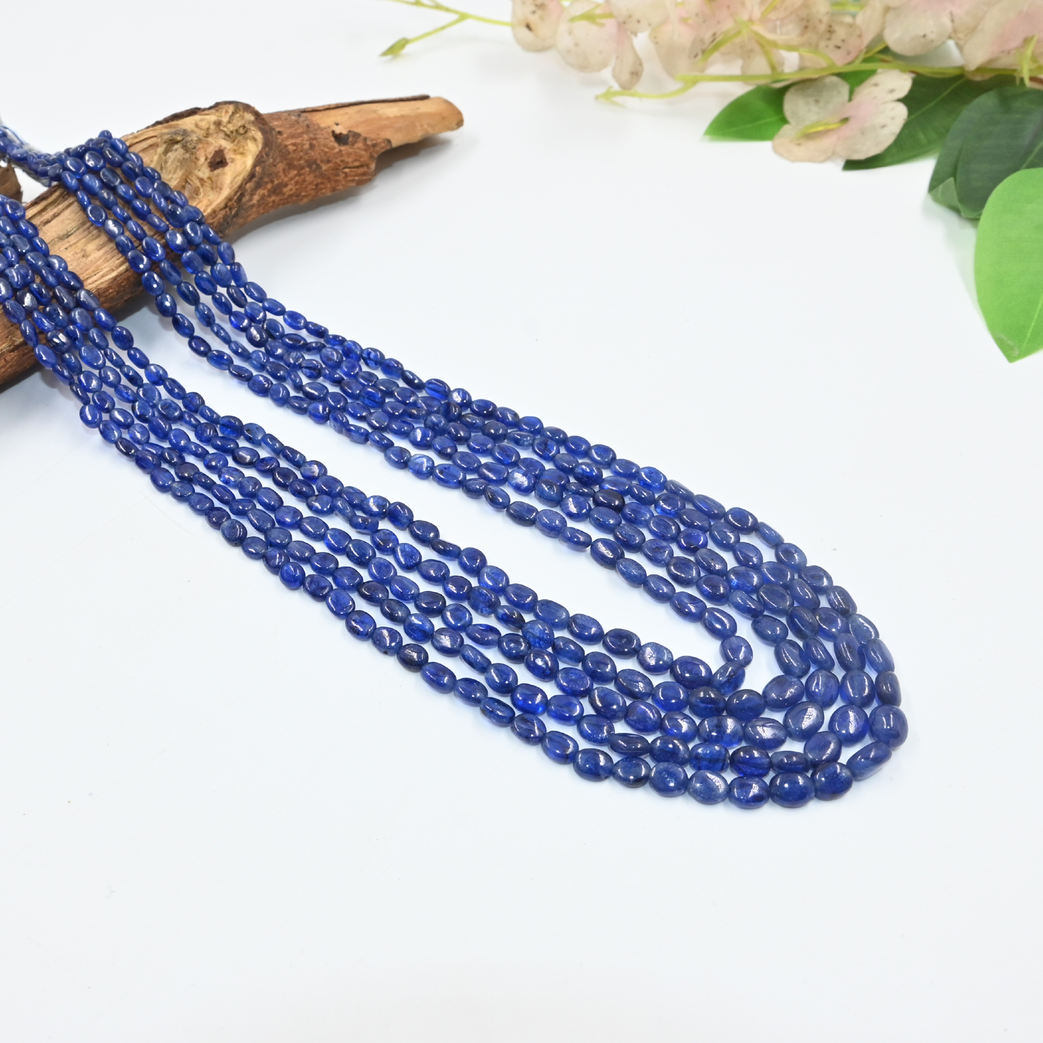 Blue Sapphire Smooth Beads Necklace 18–20"