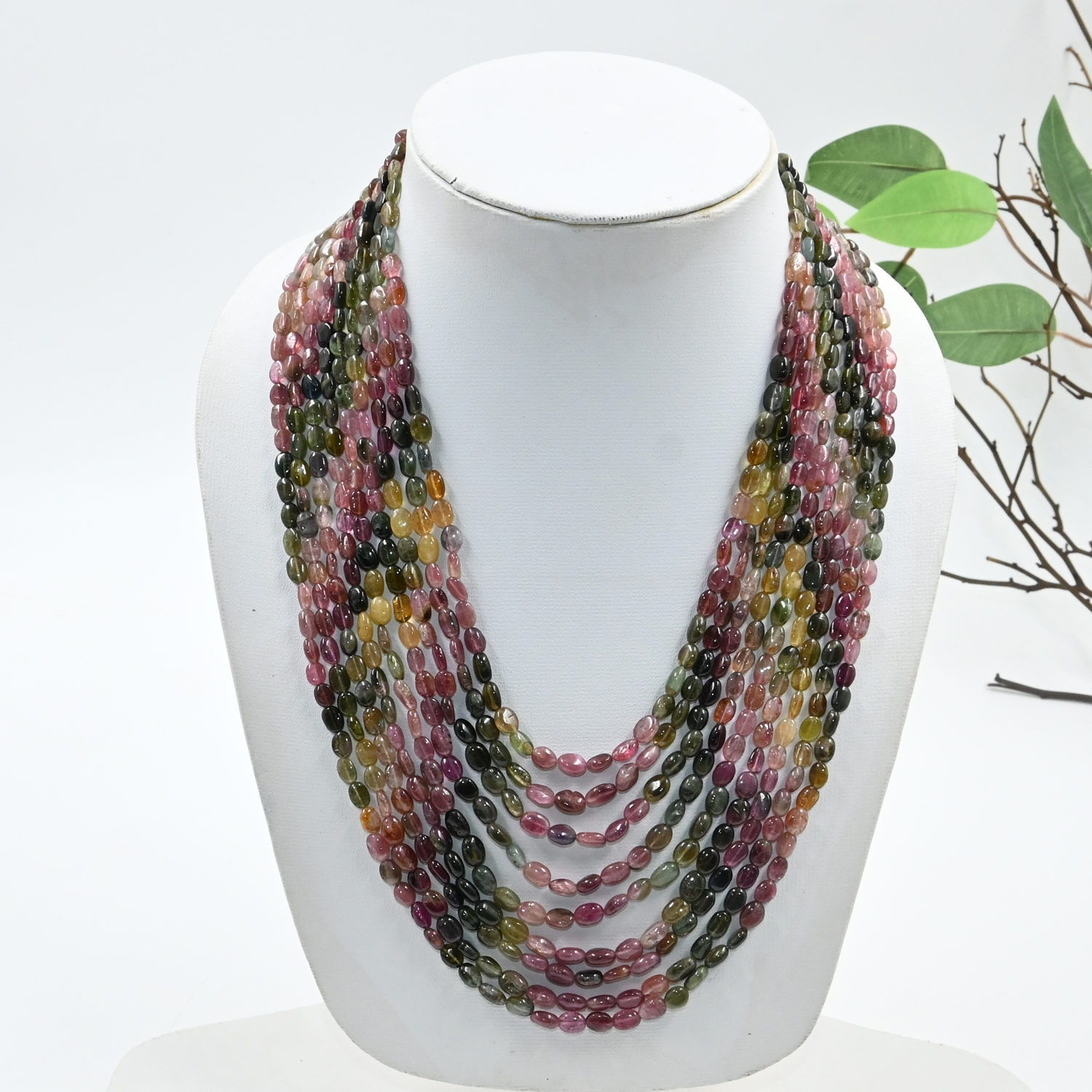 Multi Tourmaline Oval Beads Necklace 18-22"