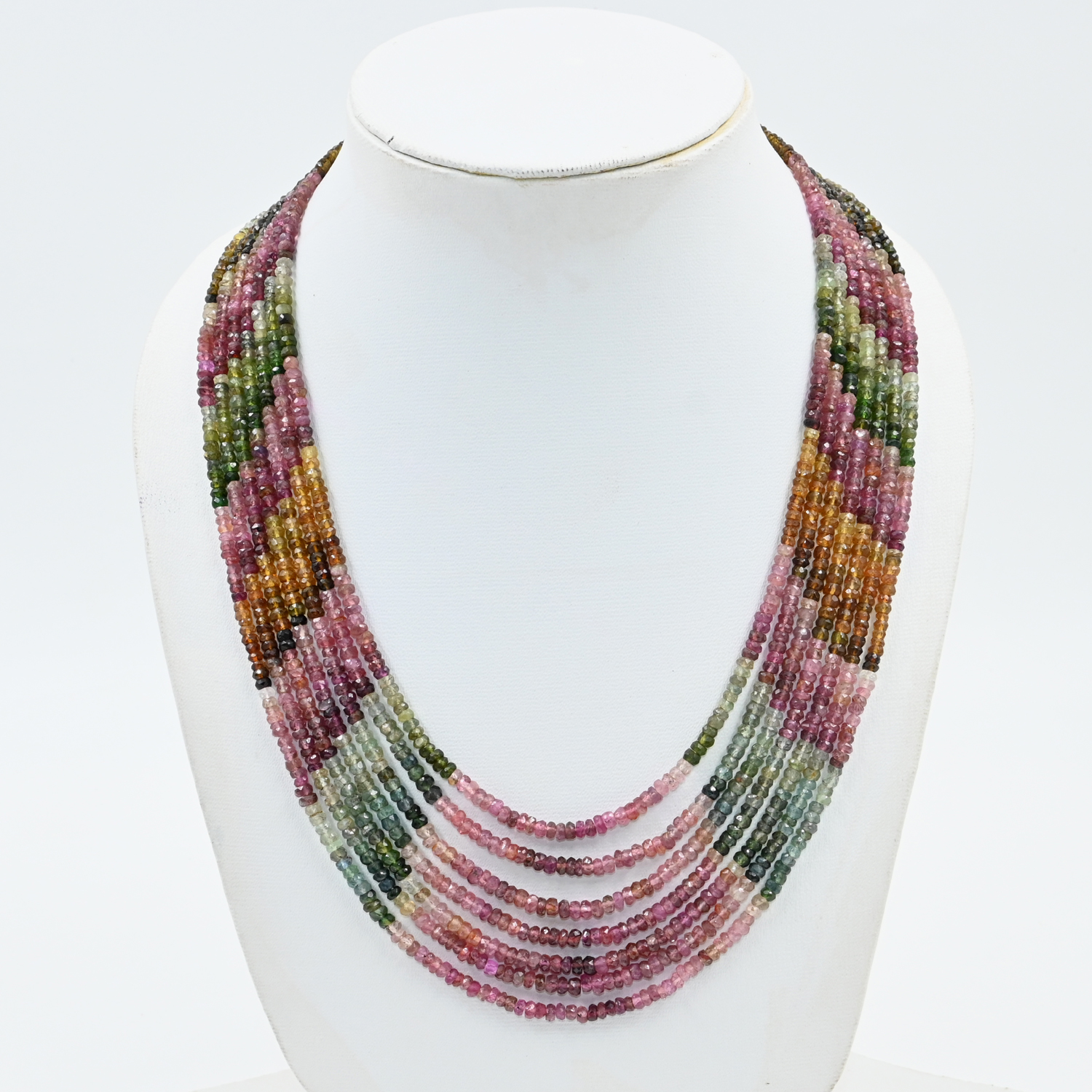Multi Tourmaline Faceted Beads Necklace 3.5-4mm