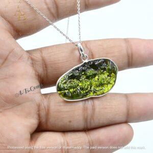 Natural Kite Moldavite Pendant Necklace, Czech Tektite, Sterling Silver