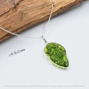Raw Moldavite Pendant, Sterling Silver Bezel, Meteorite Tektite Necklace