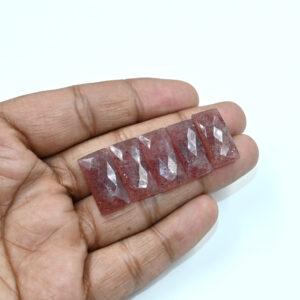 Natural Pink Strawberry Quartz Faceted Rectangle Gemstone 8x16-10x20mm