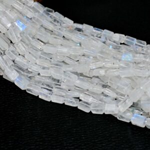 Natural White Rainbow Moonstone Faceted Tumble Beads Strand 6x8-6x9mm 16 Inch