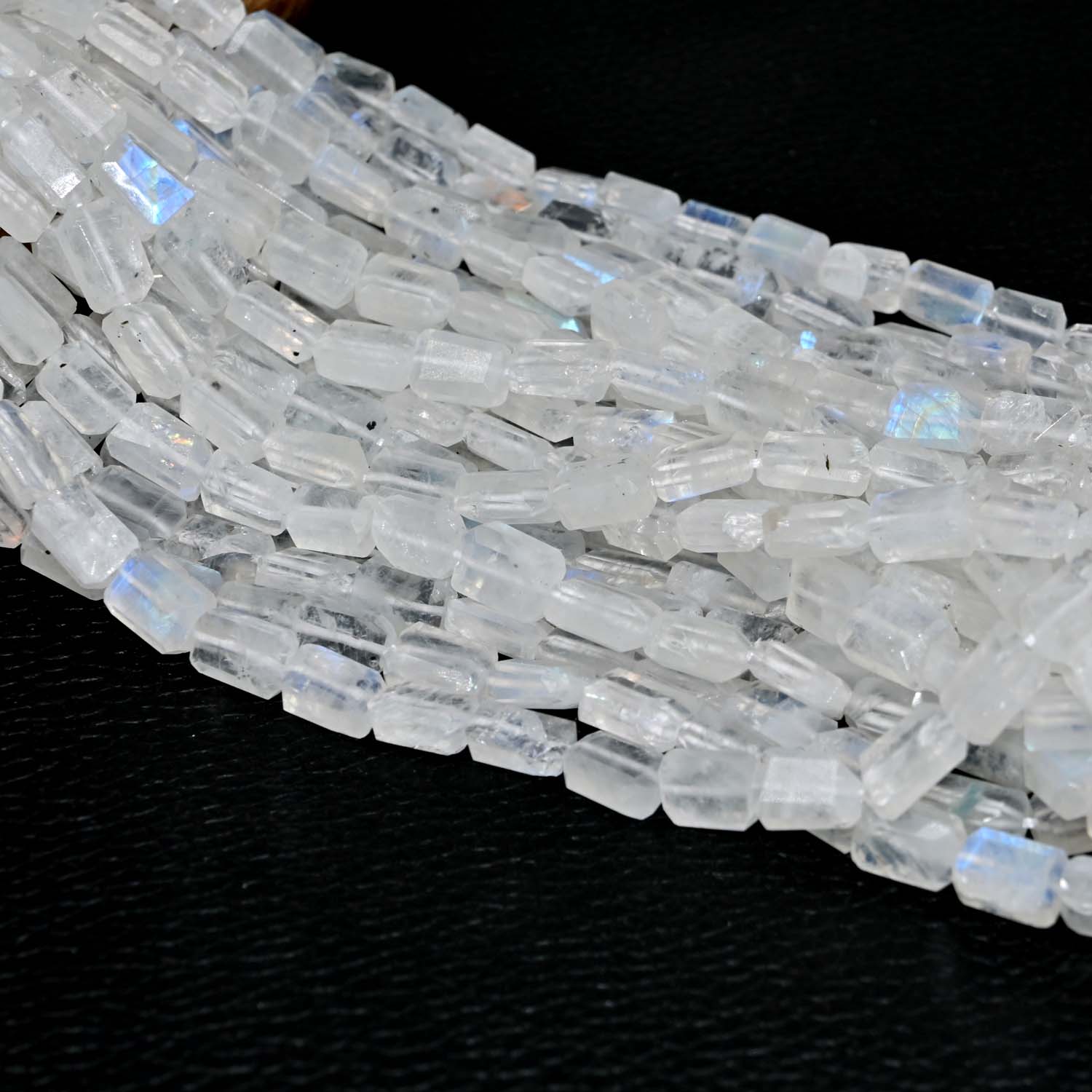 Natural White Rainbow Moonstone Faceted Tumble Beads Strand 6x8-6x9mm 16 Inch