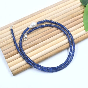 Blue Sapphire Gemstone Necklace | Faceted Beaded Strand | Gold Polished Clasp | Handmade September Birthstone Jewelry Gift