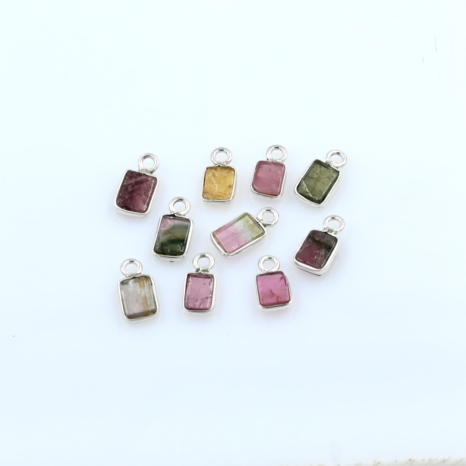 Tourmaline Connector Charms, Plain Rectangle Bezel Connectors Multi Tourmaline Connector for Bracelet/Pendant
