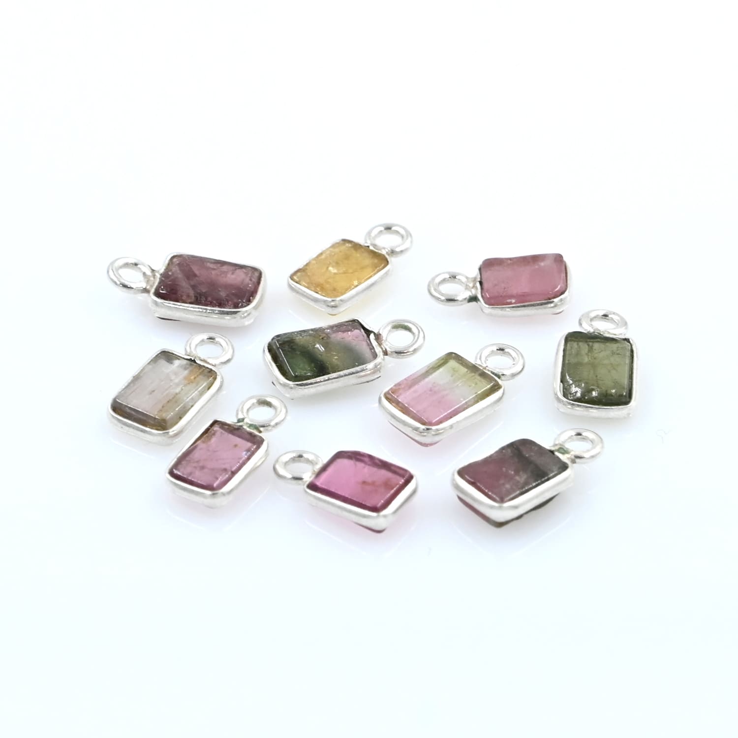 MULTI TOURMALINE smooth Rectangle shaped 925 sterling silver Gold Plated connector,Single loop