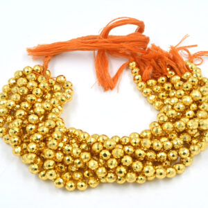 Golden Coated Pyrite Faceted: Round Ball Shape, Gemstone Beads,