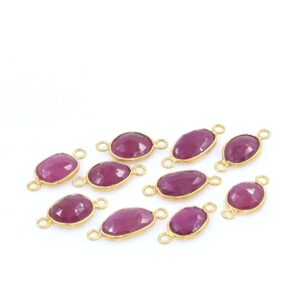 Ruby Marquise Shape Briolette Faceted Bezel Connector Chain Gold Plated Sold Per Foot High Quality Wholesale